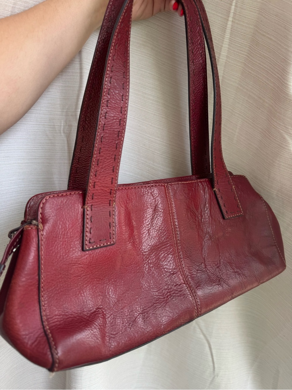 Distressed Fossil Red Leather Shoulder Bag